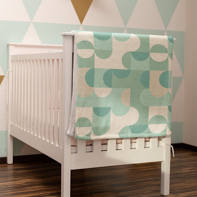 Taupe Beige Teal Blue Mint Green Circles Pattern Fleece Blanket (Creator Uploaded)