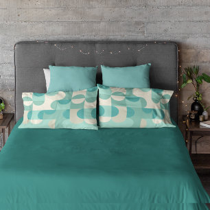 Taupe Beige Teal Blue Mint Green Circles Pattern Pillowcase