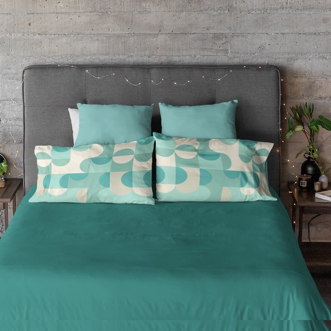 Taupe Beige Teal Blue Mint Green Circles Pattern Pillowcase (Creator Uploaded)