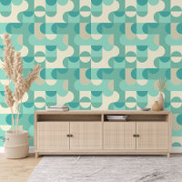 Taupe Beige Teal Blue Mint Green Circles Pattern