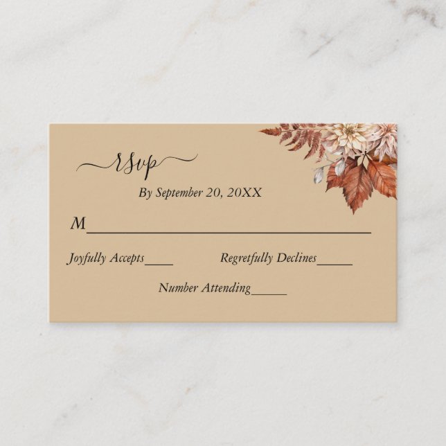 Taupe Beige Terracotta Floral Boho Wedding RSVP  Enclosure Card (Front)
