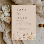 Taupe Beige Wildflowers Boho Save the Date<br><div class="desc">Announce your upcoming wedding with this taupe beige wildflowers boho save the date card. Featuring a neutral taupe background, whimsical wildflower illustrations, and elegant modern typography, this design combines rustic charm with timeless simplicity. Fully customisable with your wedding details, it’s perfect for fall weddings, rustic chic celebrations, outdoor garden events,...</div>