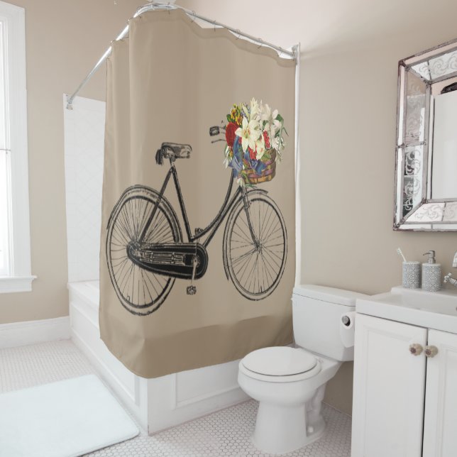 taupe bicycle flower  bike Shower curtain (In Situ)