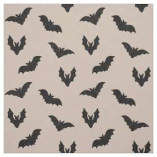 Taupe Black Spooky Bats Haunted Vintage Halloween Fabric
