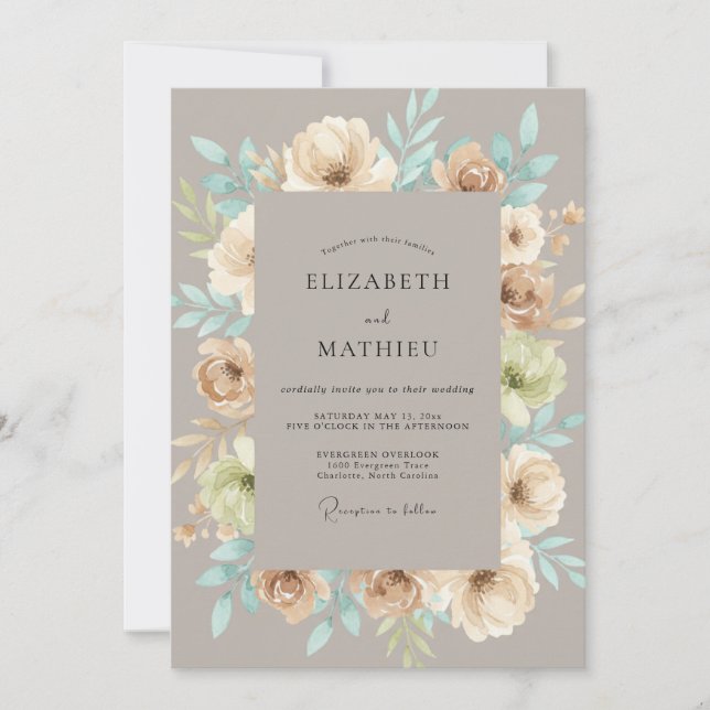 Taupe Blossom Flourish Wedding Invitation (Front)