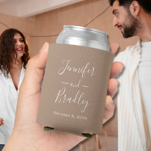 Taupe & Blue Custom Wedding Can Cooler