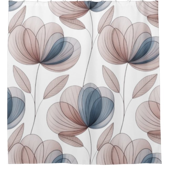 Taupe Blue Petals Shower Curtain (Front)