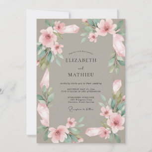 Taupe Blush Blossom Wedding Invitation