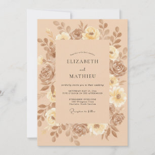 Taupe Blush Champagne Leafy Wedding Invitation