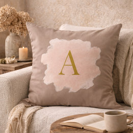 Taupe Blush Monogram Throw Pillow