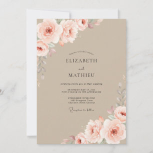 Taupe Blush Peony Wedding Invitation