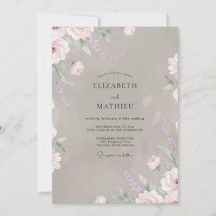 Taupe Blush Pink Blossom Wedding Invitation