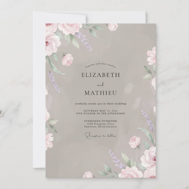Taupe Blush Pink Blossom Wedding Invitation (Front)