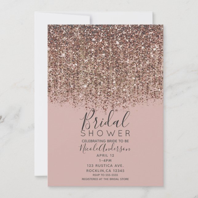 Taupe Blush Pink Bronze Gold Glitter Bridal Shower Invitation (Front)