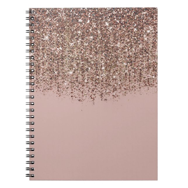 Taupe Blush Pink Bronze Rose Gold Glitter Glam Notebook (Front)