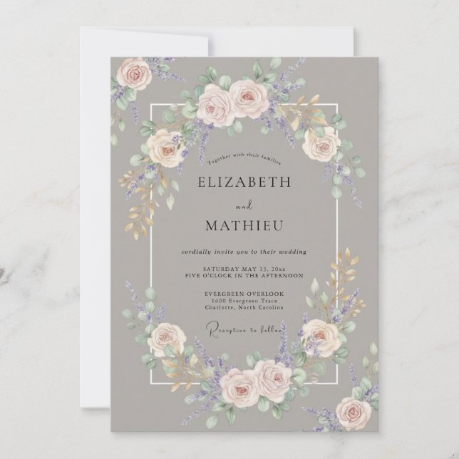 Taupe Blush Pink Peony Wedding Invitation (Front)