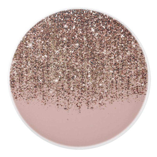 Taupe Blush Pink Rose Bronze Gold Glitter Glam Ceramic Knob (Front)