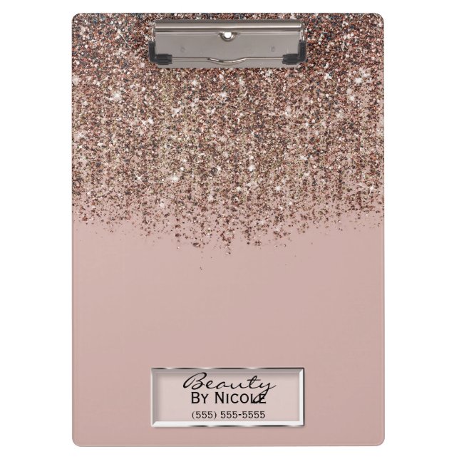 Taupe Blush Pink Rose Gold Bronze Glitter Cascade Clipboard (Front)