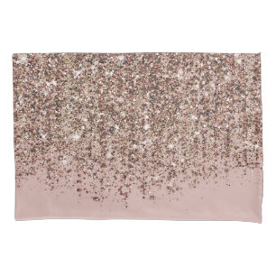 Taupe Blush Pink Rose Gold Bronze Glitter Cascade Pillowcase
