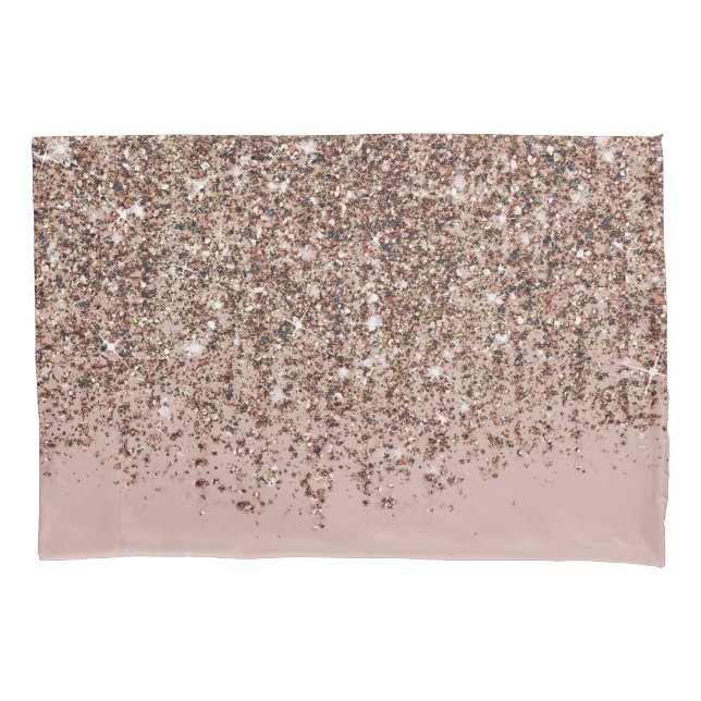 Taupe Blush Pink Rose Gold Bronze Glitter Cascade Pillowcase (Front)