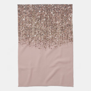 Taupe Blush Pink Rose Gold Bronze Glitter Cascade Tea Towel