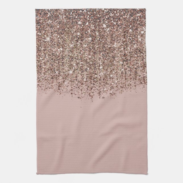 Taupe Blush Pink Rose Gold Bronze Glitter Cascade Tea Towel (Vertical)