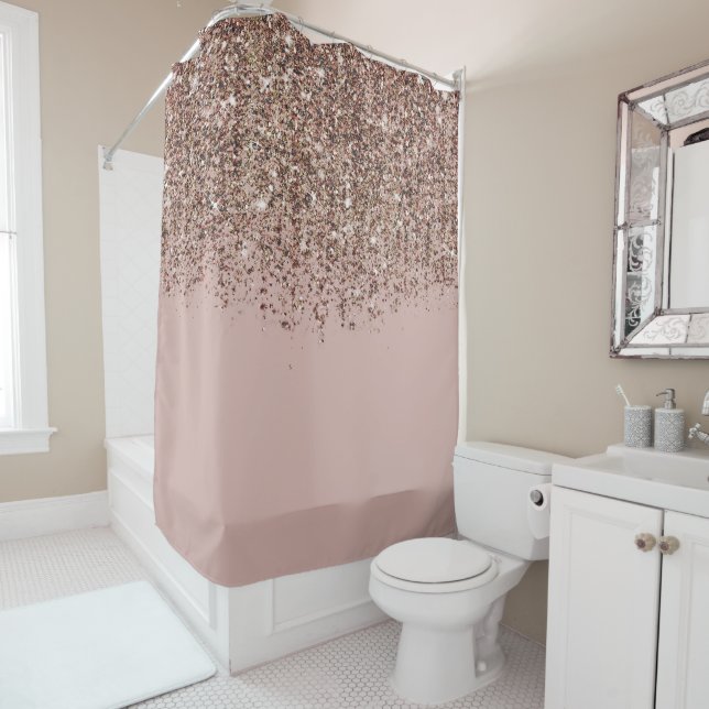 Taupe Blush Pink Rose Gold Bronze Glitter Glam Shower Curtain (In Situ)