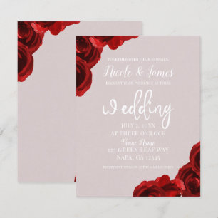 Taupe Blush Red Watercolor Roses Modern Wedding Invitation