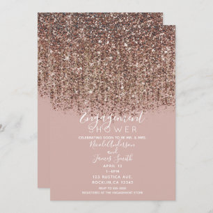 Taupe Blush Rose Gold Glitter Engagement Shower Invitation