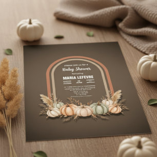 Taupe Boho Arch Pumpkin Fall Baby Shower Invitation
