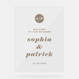 Taupe Bold Italic Typography Wedding Welcome Acrylic Sign