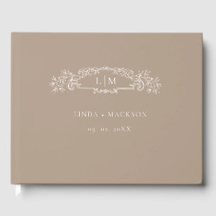Taupe botanical crest monogram wedding guest book