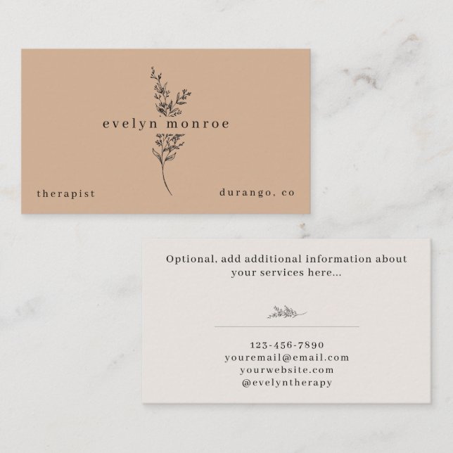 Taupe Botanical Simple Modern Business Card (Front/Back)