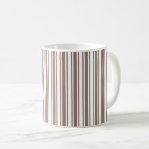 Taupe brown and white candy stripes coffee mug