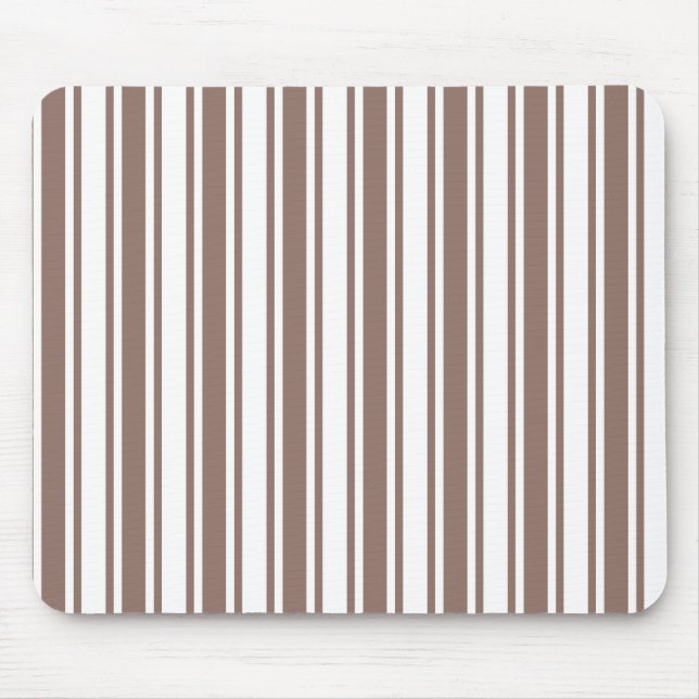 Taupe brown and white candy stripes mouse mat (Front)