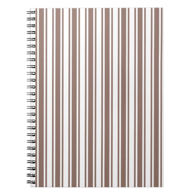 Taupe brown and white candy stripes notebook (Front)
