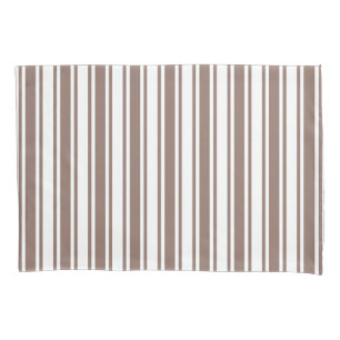 Taupe brown and white candy stripes pillowcase