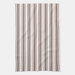 Taupe brown and white candy stripes tea towel