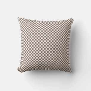 Taupe Brown and White Chequerboard Squares Cushion