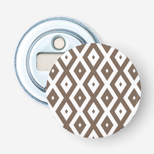 Taupe brown and white diamond pattern bottle opener (Front)