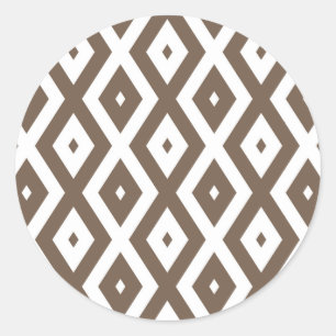 Taupe brown and white diamond pattern classic round sticker