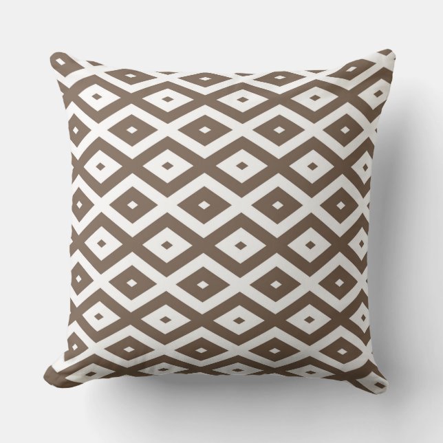 Taupe brown and white diamond pattern cushion (Front)