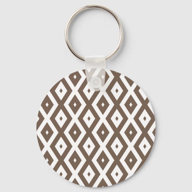 Taupe brown and white diamond pattern key ring (Front)