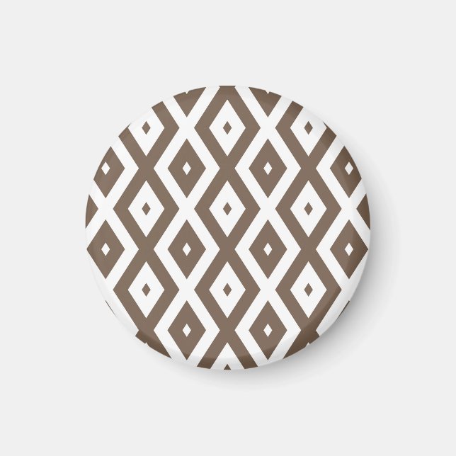 Taupe brown and white diamond pattern magnet (Front)