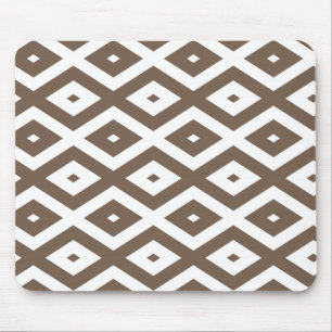 Taupe brown and white diamond pattern mouse mat