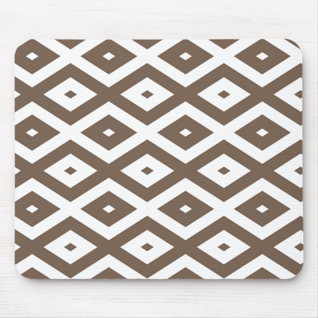 Taupe brown and white diamond pattern mouse mat (Front)