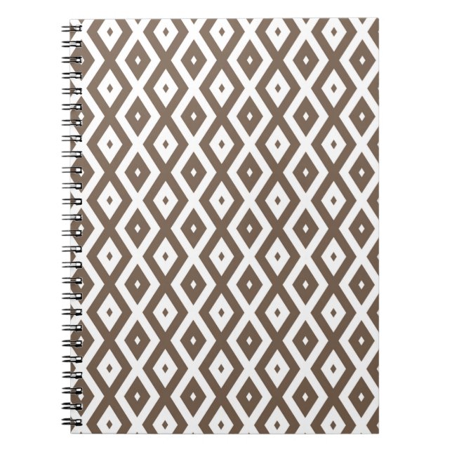 Taupe brown and white diamond pattern notebook (Front)