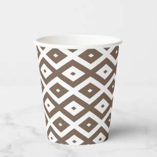 Taupe brown and white diamond pattern paper cups