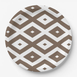 Taupe brown and white diamond pattern paper plate