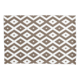 Taupe brown and white diamond pattern pillowcase